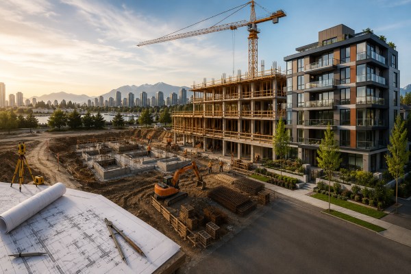 Development transforming from plans to completed building